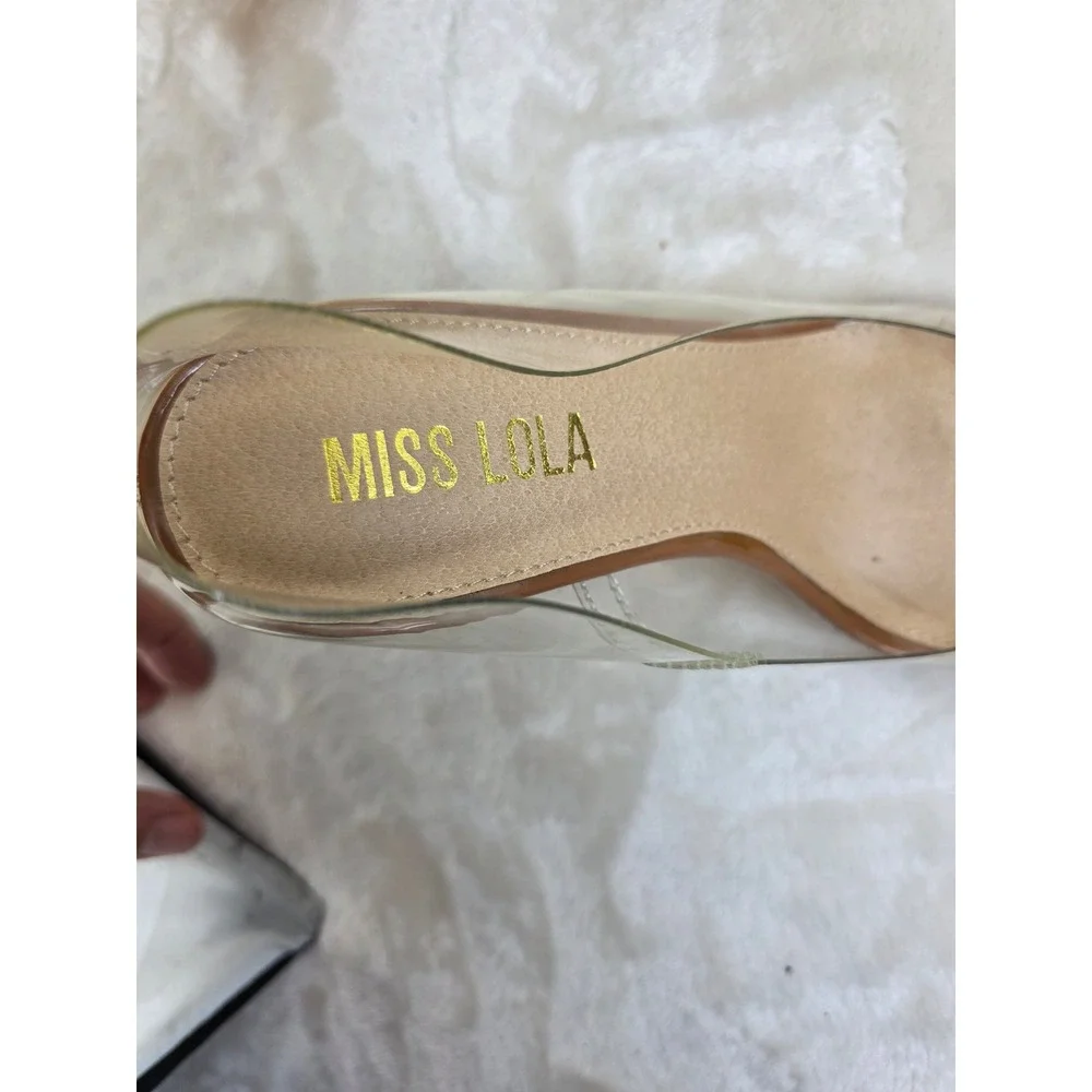 MISS LOLA Clear Vinyl Brown Stiletto Heels Pump Shoes Women Size 5.5‎